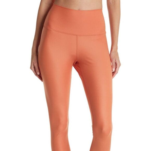 90‎ DEGREE BY REFLEX Pink Orange Shiny Rib High Rise Leggings Small Medium New - Picture 2 of 8